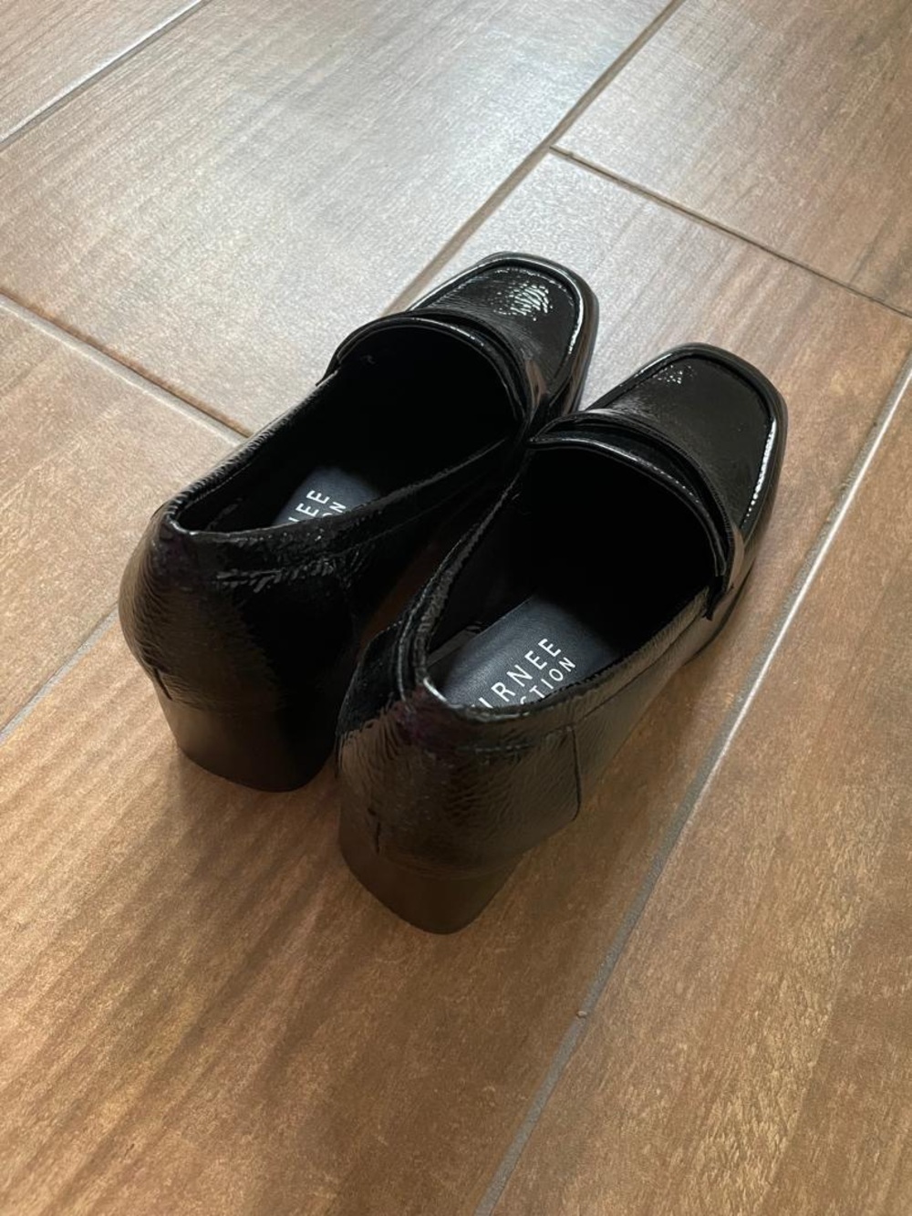 Journee Collection Malleah Black Patent Block Heel Loafers - Picture 4 of 14